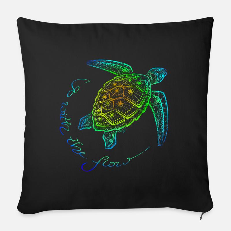 Sea Turtle Dot Art - go with the flow - rainbow - Sofa pillowcase 17,3'' x 17,3'' (45 x 45 cm) - black