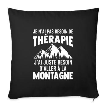 T-shirt randonnée - thérapie montagne - Housse de coussin décorative 45 x 45 cm - noir - Devant
