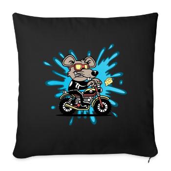 Souris rat fromage moto bande dessinée bande dessinée - Housse de coussin décorative 45 x 45 cm - noir - Devant
