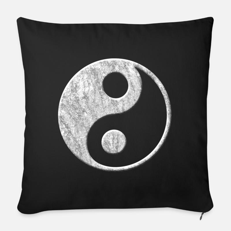 Effet 3D blanc pierre Yin Yang - Housse de coussin décorative 45 x 45 cm - noir