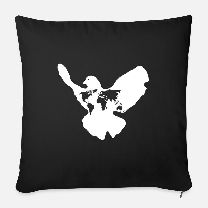 Peace Friedenstaube mit Weltkarte - Sofakissenbezug 45 x 45 cm - Schwarz