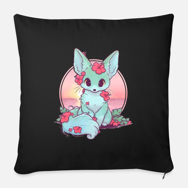 Kawaii Fox Cat am Strand - Sofakissenbezug 45 x 45 cm - Schwarz