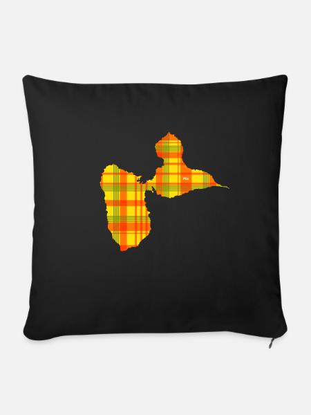 Karte von Guadeloupe orange-gelber Madras – 971 - Sofakissenbezug 45 x 45 cm - Schwarz