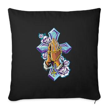 Cross hands praying rosary - Sofa pillowcase 17,3'' x 17,3'' (45 x 45 cm) - black - Front