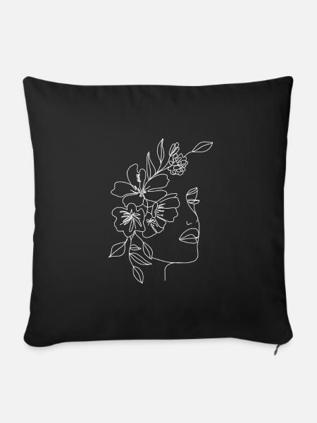 Dessin de visage de fleurs Minimaliste - Housse de coussin décorative 45 x 45 cm - noir
