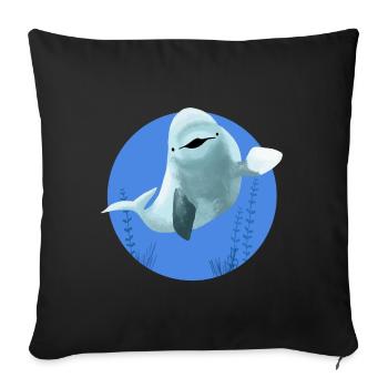 Beluga fröhlich in blauen Kreis - Sofakissenbezug 45 x 45 cm - Schwarz - Vorne