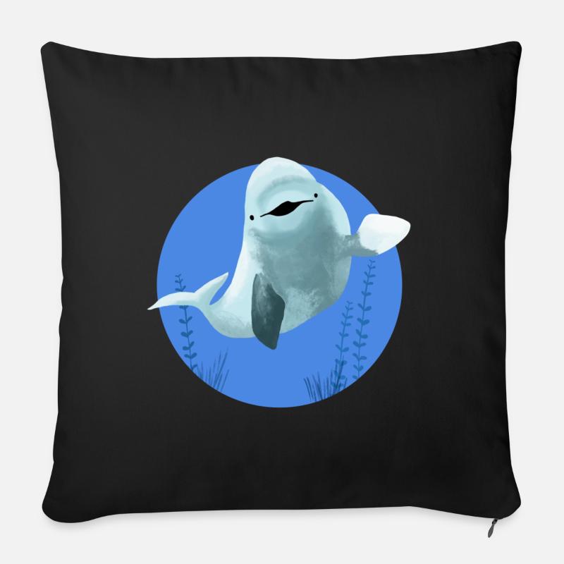 Belouga joyeux dans un cercle bleu - Housse de coussin décorative 45 x 45 cm - noir