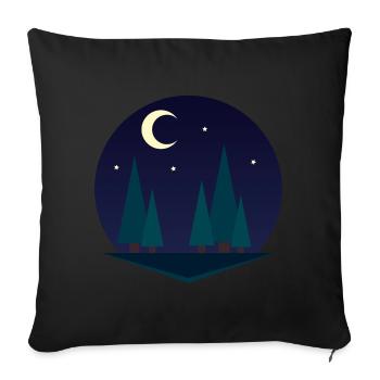 Wald bei Nacht mit Mond und Sternen - Sofakissenbezug 45 x 45 cm - Schwarz - Vorne