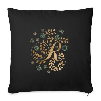 Monogramme de calligraphie dorée de luxe avec la lettre R - Housse de coussin décorative 45 x 45 cm - noir - Devant