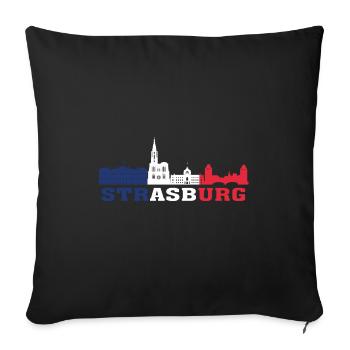 Carte de repère de la ville de Strasbourg France Skyline - Housse de coussin décorative 45 x 45 cm - noir - Devant