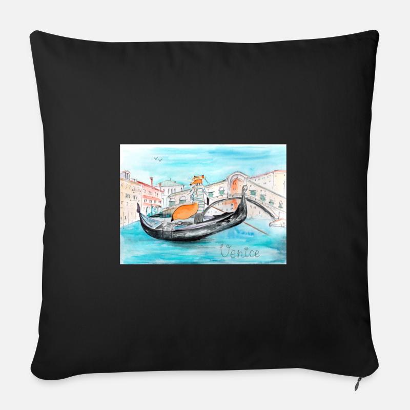 Fuchs in Venedig als Gondoliere - Sofakissenbezug 45 x 45 cm - Schwarz