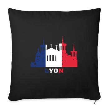 Lyon City Skyline France Landmark Map - Housse de coussin décorative 45 x 45 cm - noir - Devant