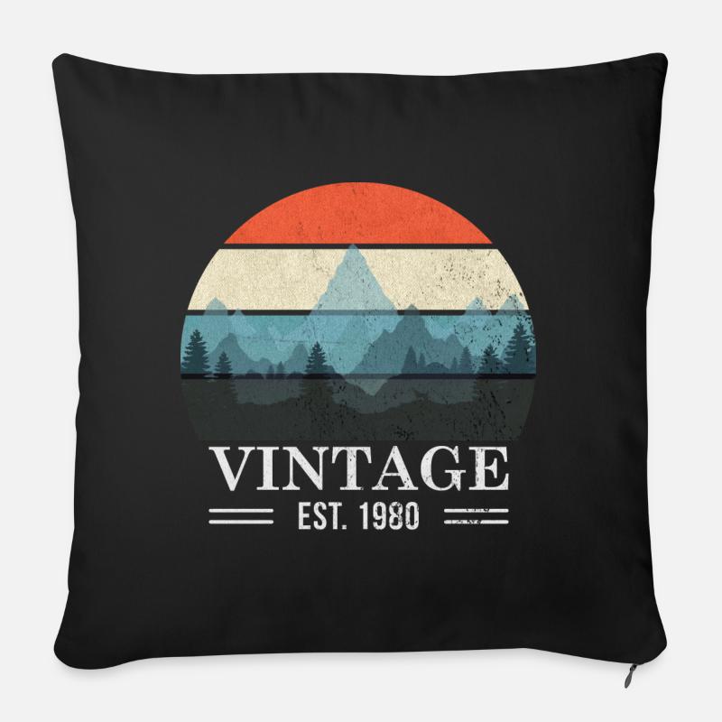 Vintage - Est. 1980 - Rétro - Housse de coussin décorative 45 x 45 cm - noir