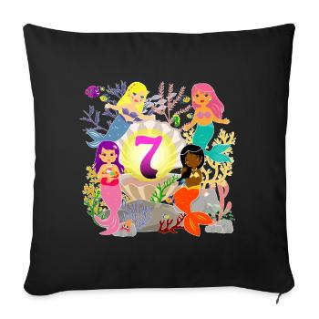 7e anniversaire fille sirène j'ai 7 ans - Housse de coussin décorative 45 x 45 cm - noir - Devant