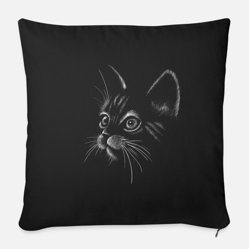Chat visage de chat amant de chat chat dame - Housse de coussin décorative 45 x 45 cm - noir