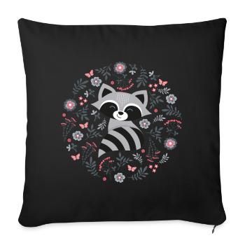 Raton laveur à fleurs - Housse de coussin décorative 45 x 45 cm - noir - Devant