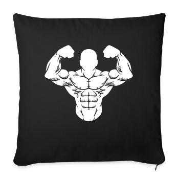 Bodybuilder homme fort bâtiment muscle muscle sport - Housse de coussin décorative 45 x 45 cm - noir - Devant