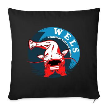 Fishing Catfish WALLERGRIFF MUST EXPERIENCE MAN - Sofa pillowcase 17,3'' x 17,3'' (45 x 45 cm) - black - Front