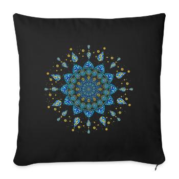 Mandala bleu turquoise or dot art - Housse de coussin décorative 45 x 45 cm - noir - Devant