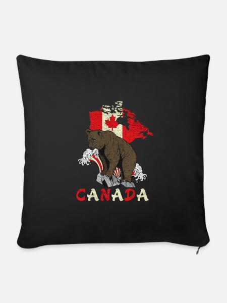 Kanada Bär Design mit Landkarte und Flagge - Sofakissenbezug 45 x 45 cm - Schwarz