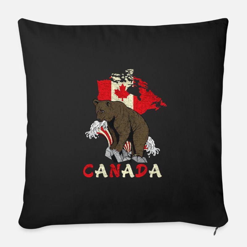 Kanada Bär Design mit Landkarte und Flagge - Sofakissenbezug 45 x 45 cm - Schwarz
