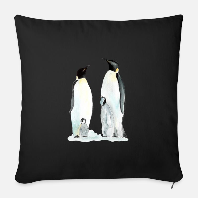 Pinguin Familie zwei Kinder - Sofakissenbezug 45 x 45 cm - Schwarz