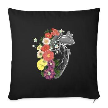 Coeur fleurs plantes organiques sain organe - Housse de coussin décorative 45 x 45 cm - noir - Devant