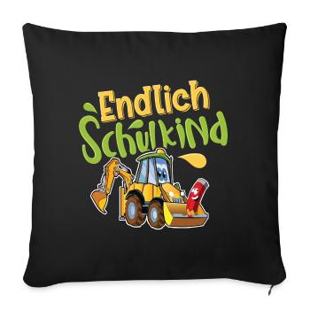 Endlich Schulkind Bagger - Sofakissenbezug 45 x 45 cm - Schwarz - Vorne