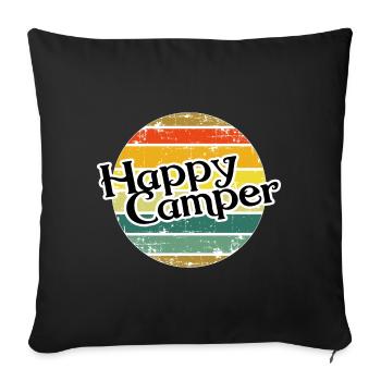 Happy Camper / Retro Vintage Camper Camping - Sofa pillowcase 17,3'' x 17,3'' (45 x 45 cm) - black - Front