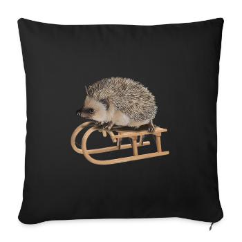 cooler Igel beim Schlittenfahren | Winter Geschenk - Sofakissenbezug 45 x 45 cm - Schwarz - Vorne