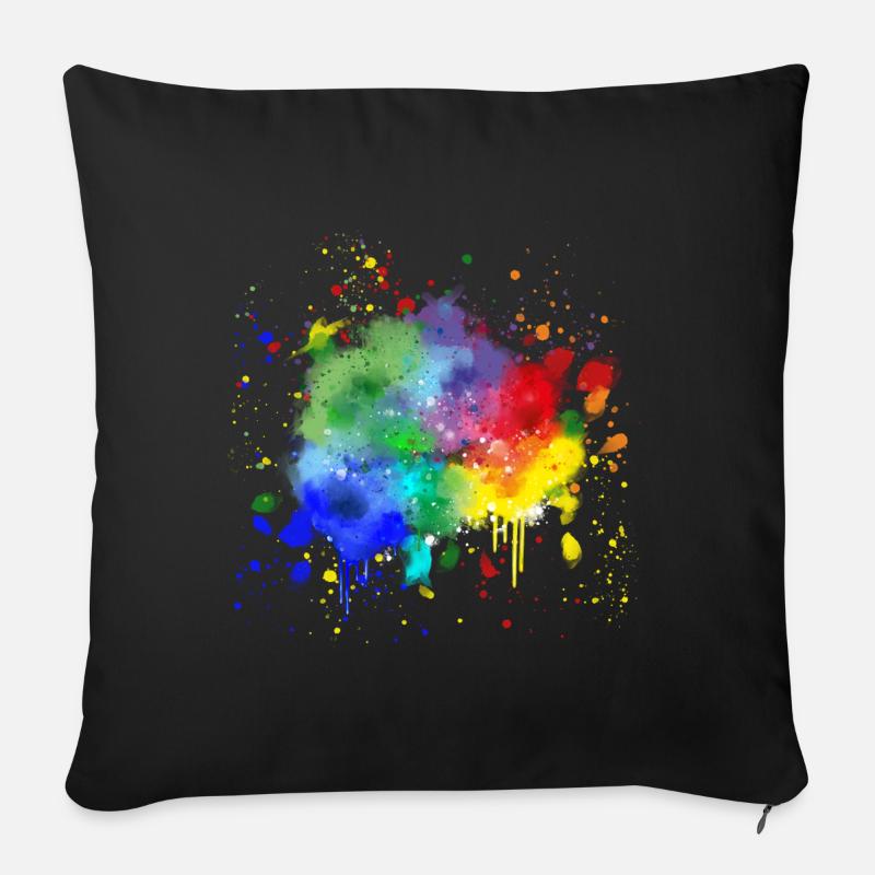 Bunter Farbklecks / Farbe - Sofakissenbezug 45 x 45 cm - Schwarz