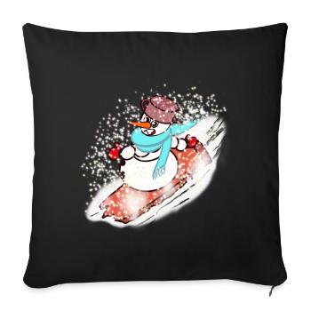 Bonhomme de neige avec écharpe et planche à neige - Housse de coussin décorative 45 x 45 cm - noir - Devant