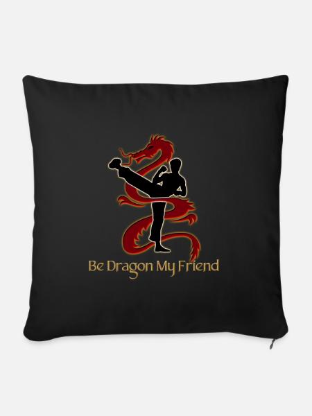 Sei Drache, mein Freund! (Weißer Schatten + Textversion) - Sofakissenbezug 45 x 45 cm - Schwarz