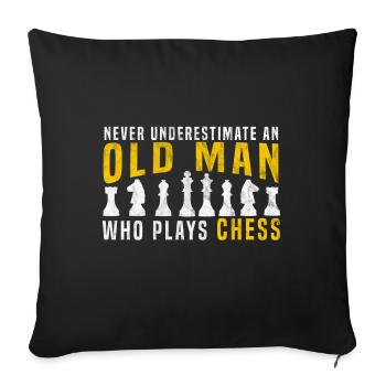 vieil homme jouant aux échecs - Housse de coussin décorative 45 x 45 cm - noir - Devant