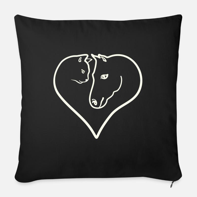 Herz Katze und Pferd - Sofakissenbezug 45 x 45 cm - Schwarz