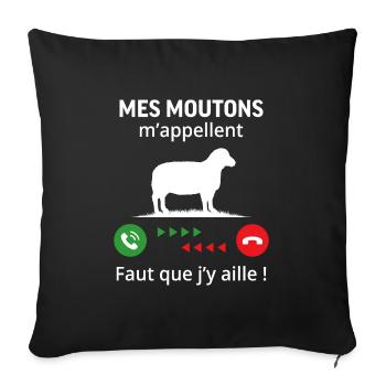 mes moutons m'appellent il faut que j'y aille - Housse de coussin décorative 45 x 45 cm - noir - Devant