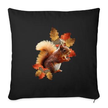 Squirrel motif with oak leaves, autumn woman - Sofa pillowcase 17,3'' x 17,3'' (45 x 45 cm) - black - Front
