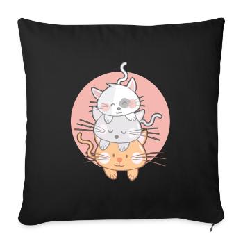 Cat Stack Kawaii Japon Anime - Housse de coussin décorative 45 x 45 cm - noir - Devant