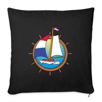 Illustration of a sailboat with Dutch flag - Sofa pillowcase 17,3'' x 17,3'' (45 x 45 cm) - black - Front