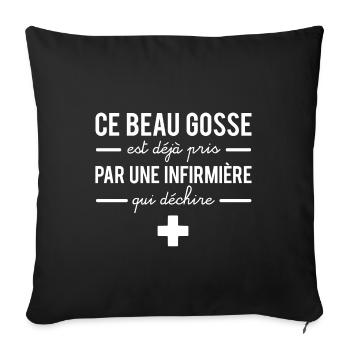 Homme en couple avec une infirmière humour - Housse de coussin décorative 45 x 45 cm - noir - Devant