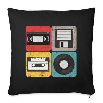 Floppy Video Case Vinyl Radio Play Box Retro - Sofa pillowcase 17,3'' x 17,3'' (45 x 45 cm) - black - Front