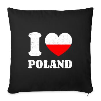 I Love Poland Je Amour Pologne Coeur drapeau - Housse de coussin décorative 45 x 45 cm - noir - Devant