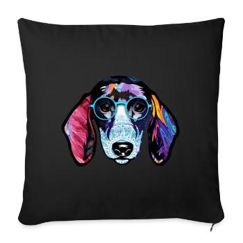 Roof dog dachshund Teckel glasses bright colors - Sofa pillowcase 17,3'' x 17,3'' (45 x 45 cm) - black - Front