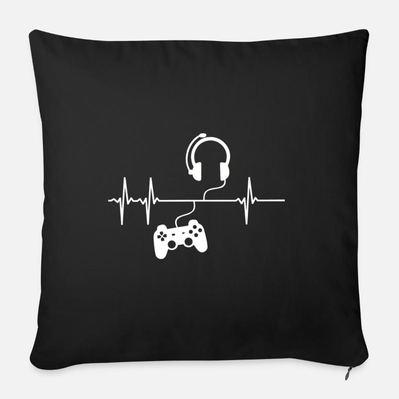 Gamer Heartbeat Zocker Herzschlag Geschenk - Sofakissenbezug 45 x 45 cm - Schwarz