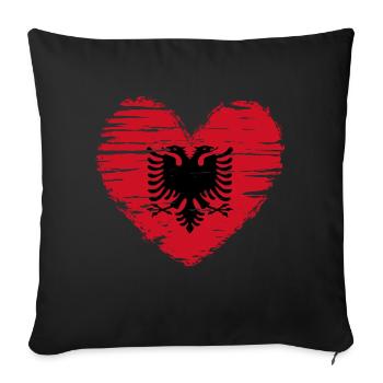 Albanie coeur drapeau blason - Housse de coussin décorative 45 x 45 cm - noir - Devant