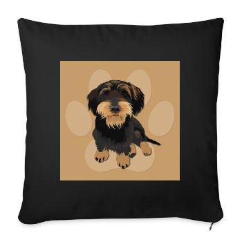 Rauhaardackel, Teckel, Dackel, Hund, Illustration - Sofakissenbezug 45 x 45 cm - Schwarz - Vorne