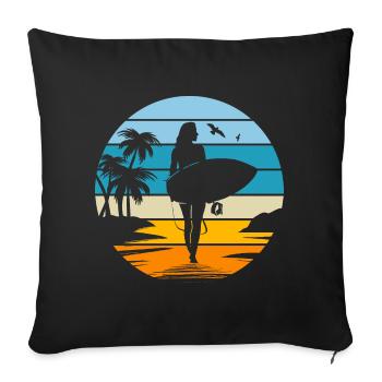 maman femme surfeuse cadeau femme sport surf - Housse de coussin décorative 45 x 45 cm - noir - Devant