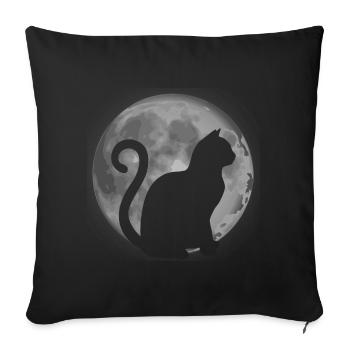 mignon chat silhouette lune animal - Housse de coussin décorative 45 x 45 cm - noir - Devant