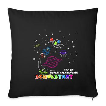 Schulstart –Auf zu neuen Abenteuern! - Sofakissenbezug 45 x 45 cm - Schwarz - Vorne