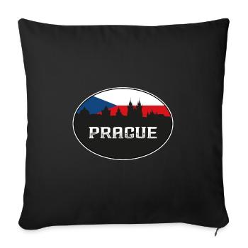 Prague Tchéquie Skyline Silhouette Drapeau tchèque - Housse de coussin décorative 45 x 45 cm - noir - Devant